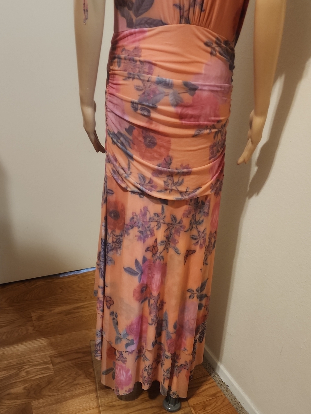Maeve Anthropologie Peach Floral Wrap-Style Maxi Dress - Picture 7 of 9